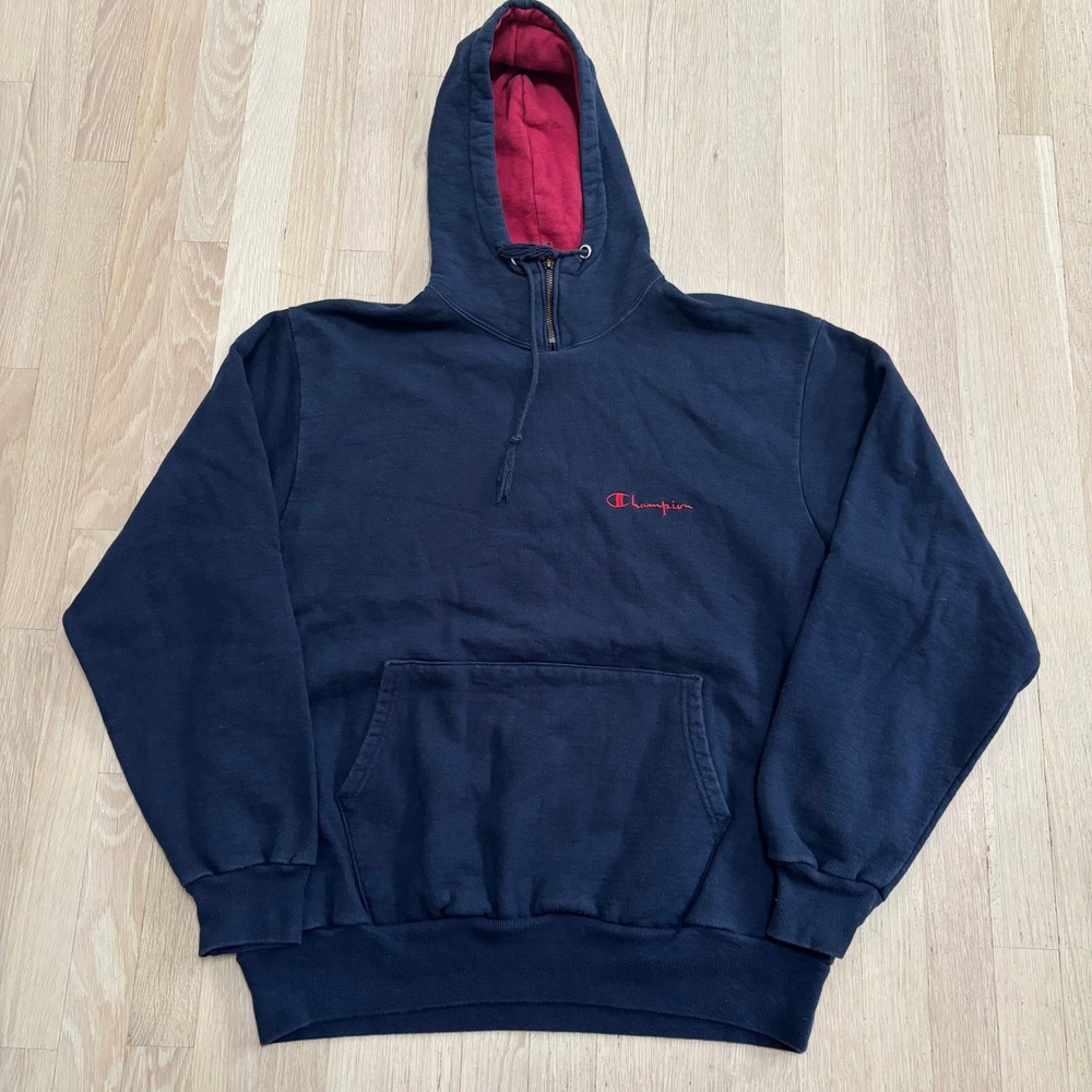 Champion Quarter Zip Hoodie Mens XL Navy Blue Excellent Vintage Made in USA